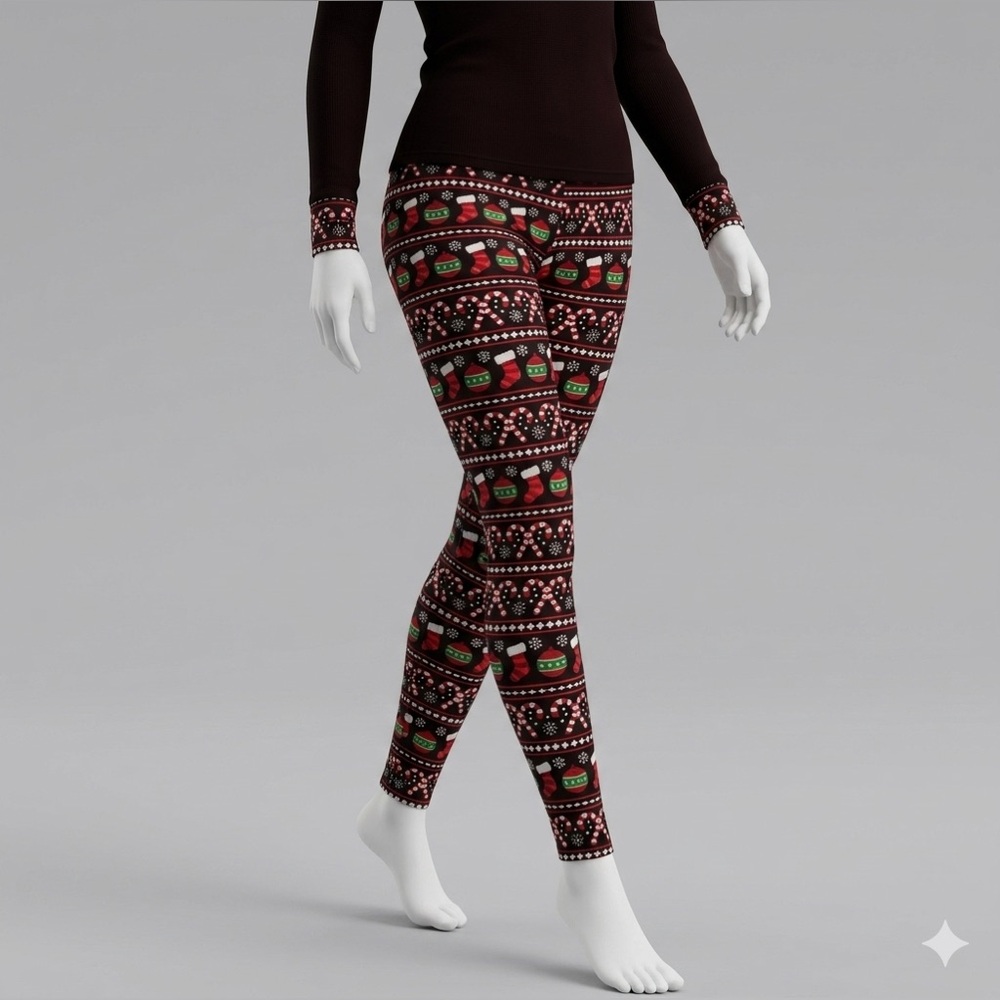 Girls' Black & Red Holiday Print Leggings